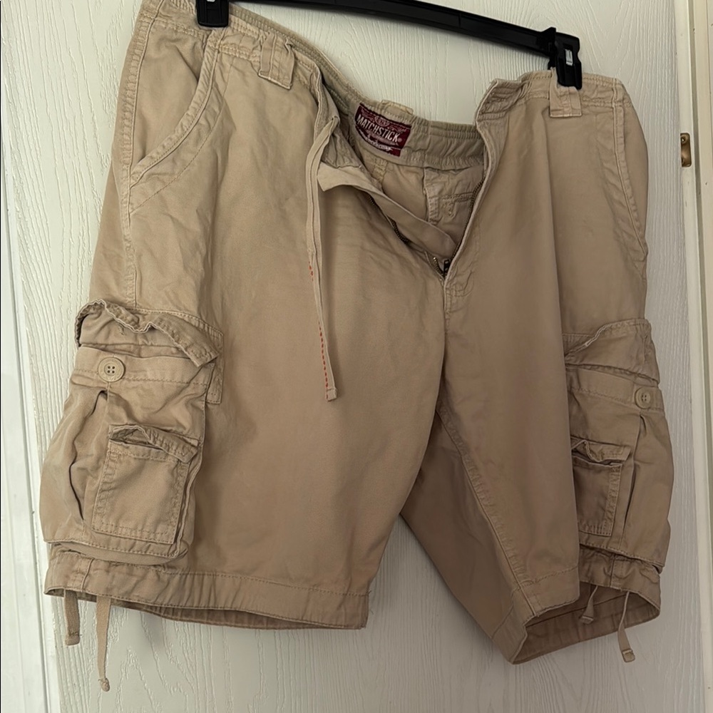 Tan Cargo Shorts with Elastic Waist